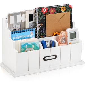 3-Tier Wooden Mail Organizer, Countertop Desk Organizer, White Wood Bill Organizer, Rustic File Paper Holder, Workspace Desktop Mail Sorter for Pen, Notebooks, Office Supplies