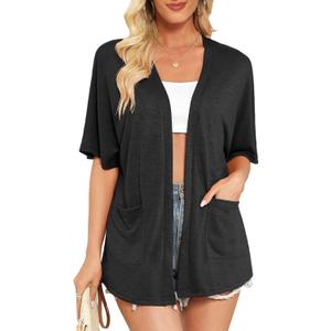 Veryoung Women's Short Sleeve Open Front Cardigan Lightweight Summer Thin Cardigans with Pockets Casual Loose Cover Up Tops, XXL