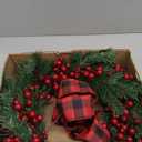 Zhemobang 20 Inch Christmas Wreath for Front Door, Artificial Christmas Door Wreath with Pine Needle Red Bows Berries, Winter Snowy Xmas Wreath for Indoor Outdoor Wall Window Farmhouse Home Décor