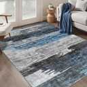 Ciicool Modern Abstract Deep Blue Gray Rug for Living Room, 4'x6' Machine Washable Area Rug Non-Slip Rug, Low-Pile Contemporary Indoor Dining Floor Carpet for Bedroom Office Under Table Home Decor (Navy Grey)
