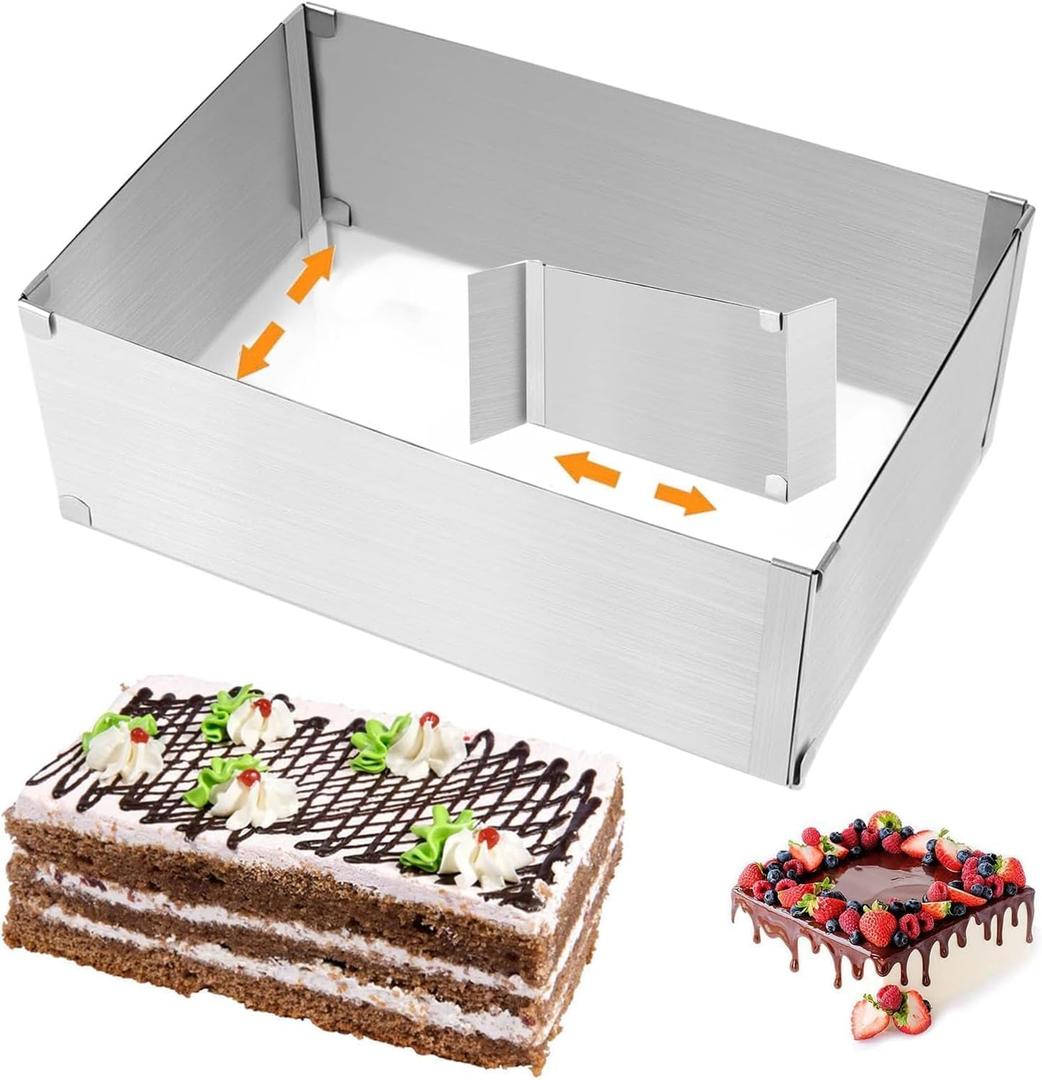Cake Ring,Cake Mold,Rectangle Cake Tin,Adjustable Rectangle Mousse Mold from 5.9" to 11",Square Shaped Mousse Cake Cutter Baking Mold Pastry Baking Tool for Cake, Party Dessert(Height:10 cm)