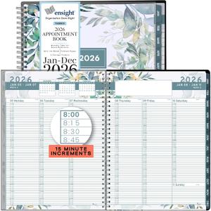 Ensight 2026 Appointment Book and Planner 8.5" x 11" Large Hourly Weekly Daily Schedule Planner with Tabs, 15 Minute Time Slots, Floral Calendar Organizer Jan 2026 Dec 2026 Appointment Book - Floral