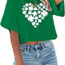 St Patricks Day Shirt Women Luck Shamrock Shirts Cute Saint Patricks Day Crop Top Irish Raglan Shirt (S) 