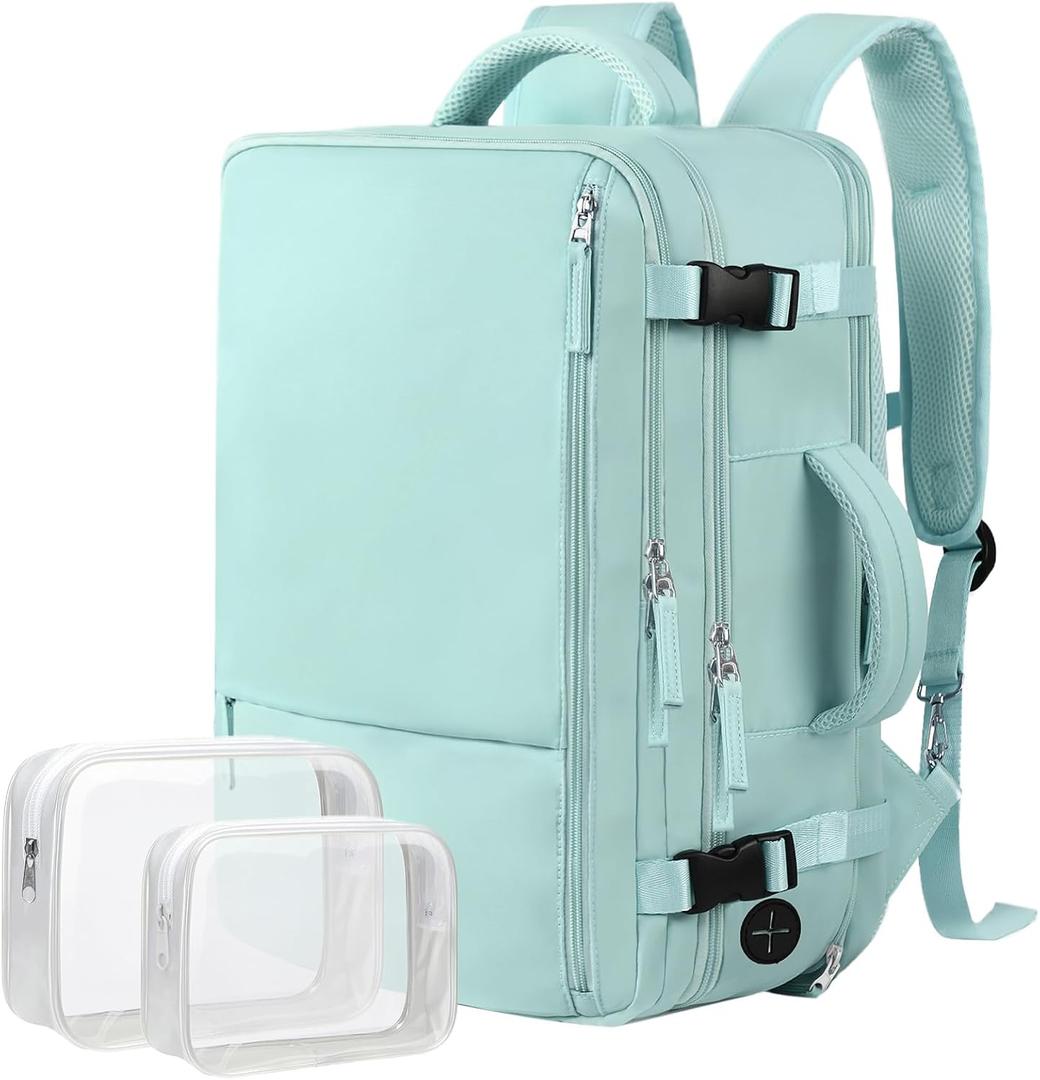 Hanples Carry on Backpack, Laptop Travel Backpack for Women Airline Approved, Personal Item Travel Bag for Men, Casual Daypack Bag for Business Work Weekend with 2 Toiletry Bags (Mint Green) (X-Large)