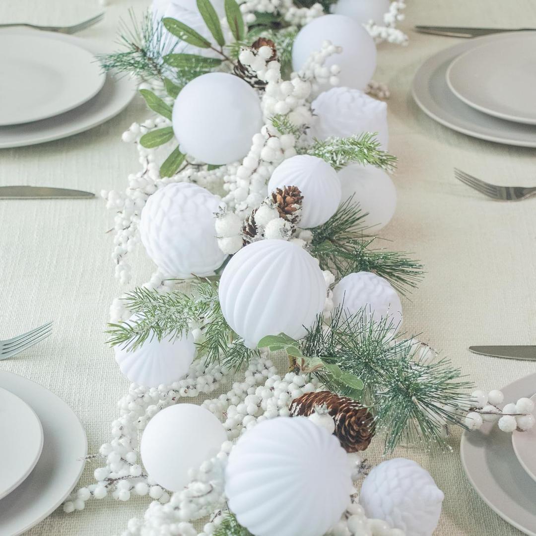 Christmas Balls White Flocked Christmas Tree Ornaments Assortment for Xmas Tree Holiday Decor