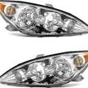 for 2005-2006 Toyota Camry Headlights Assembly Chrome Pair OE 81150-06180/8111006180, Halogen, W/O bulbs, IP67, Plug & Play, clear lens, Polycarbonate lens, Sealed