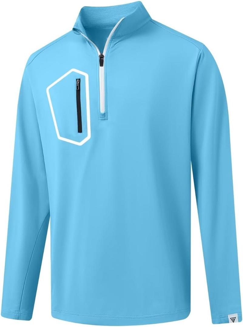 M MAELREG Quarter Zip Pullover Men Moisture Wicking Fleece lined Dry Fit Mock Neck Golf 1/4 Zip Pullover Mens Sweatshirt, Large 