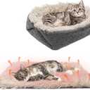 PUPTECK Furry Self Warming Cat Bed Mat - Foldable Convertible Thermal Cat Sleeping Bag Pad, Comfy Pet Heated Nest Mat Anti-Slip for Puppy