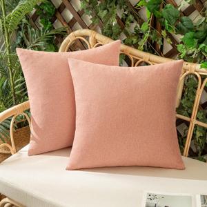 Woaboy Set of 2 Blush Pink Outdoor Waterproof Throw Pillow Covers Decorative Farmhouse Linen Pillowcases Solid Cushion Cases for Spring Patio Bedroom Livingroom Sofa Chairs 16x16 Inch