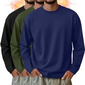 3 Pack Mens Long Sleeve Shirts Crew Neck Thermal T-Shirt Thick Pullover Basic Tops Casual Comfortable Sweatshirt (Medium, Blue, Army Green, Black)