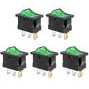QTEATAK KCD1 SPST On/Off 3-Pin 2-Position Snap DC 12V-24V 20A Green LED Boat Rocker Toggle Switch - 5Pack (Only for DC12-24V)