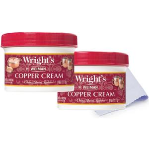 Wright's Copper Cream Cleaner - 8 Ounce 2 Pack with Polishing Cloth - Gently Cleans and Removes Tarnish without Scratching