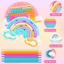 2pcs Fidget Toys Sensory Activity Board, Silicone Sensory Toys for Anxiety Autistic ADHD Calming, Kids 3+ & Adults, Travel Bag & 24 Strings, Rainbow (Pink & Blue)