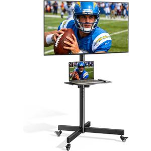 Heavy-Duty Rolling TV Stand for 23-60 ScreensSupports 121 lbs (99 lbs TV + 22 lbs Shelf), Stable Mobile TV Cart with Adjustable Shelf & Tilt, Portable TV Stand on Wheels, Max VESA 400x400