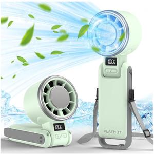 PlayHot Upgraded Portable Handheld Fan with 60F Ice Cooling, Up tp 12Hrs Hand Held Portables Fans, 5 Speed 25550RPM Powerful Portable Fan Handheld, Hand/Neck/Desk Fan 3 IN 1(Green)