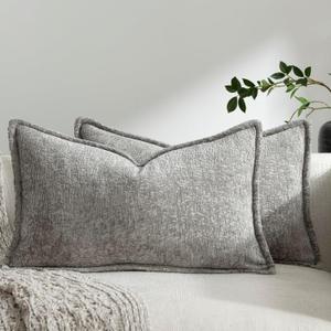 Pack of 2 Light Gray Decorative Throw Pillow Covers 12x20 Cozy Soft Chenille Accent Vintage Rectangular Lumbar Couch Pillow Covers for Home Decor Bed Sofa Living Room
