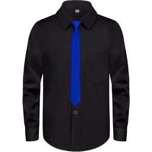 Boys Long Sleeve Button-Down Dress Shirts with Tie: 2 Fabrics (Stretch/Standard) & 2 Fits (Regular/Husky) (14, Black)