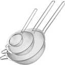Cuisinart Mesh Strainers, 3 Count Stainless Steel Mesh Strainers for Kitchen, Fine Mesh Kitchen Strainer Set for Sifting, Straining & Cooking, Silver, CTG-00-3MS