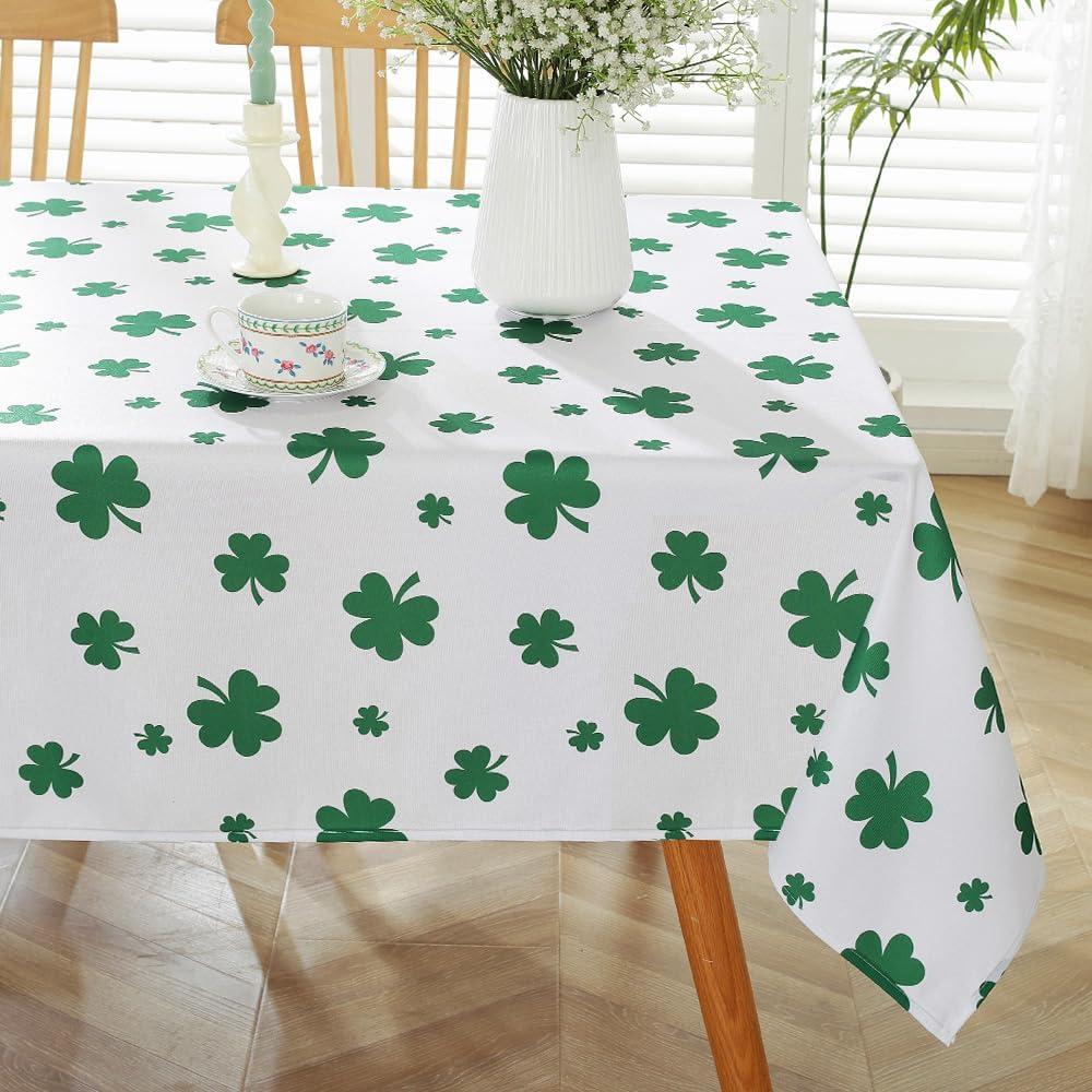 MATIRUG St Patricks Day Tablecloth for Rectangle Tables 52x70 Inch,Washable Shamrock Table Cloth,Green and White Spring Waterproof Tablecloths for Party Celebration Kitchen Dinner Outdoor