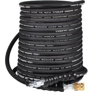 YAMATIC 3/8" Pressure Washer Hose 100 FT,4000 PSI Steel Wire Braided with 360 Swivel 3/8" Quick Connect, Rated 212F Hot/Cold Water, Steel Braided Rubber Hose for Professional Gas Cleaning