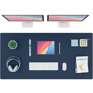 K KNODEL Large Office Leather Desk Mat, Mouse and Keyboard Pad, Computer and Laptop Mat, Desktop Protector and Cover, Writing Pad and Blotter (47.2"x23.6", Dark Blue)