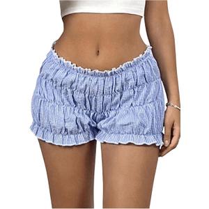 MakeMeChic Women's Striped Elastic Waist Ruffle Boxer Shorts Bottom Y2K Bloomers (Blue) S