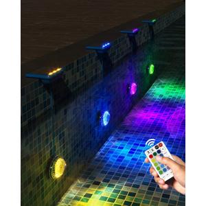 Solar Pool Lights, Solar Powered Submersible LED Lights with Remote IP68 Waterproof Swimming Pool Lighting,16 Colors Underwater Pool Light for Above Ground Inground Pool, Pond (Blue, Pack of 4)