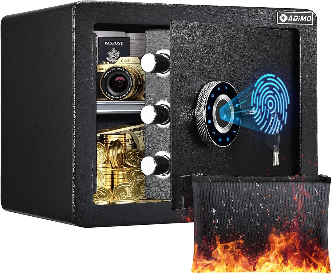 ADIMO Biometric Safe Box, 1.2 CuFt Home Safe with Biometric Fingerprint & Touchscreen, Removable Shelf & Alarm System, Money Box for Documents& Valuables Home Office Hotel