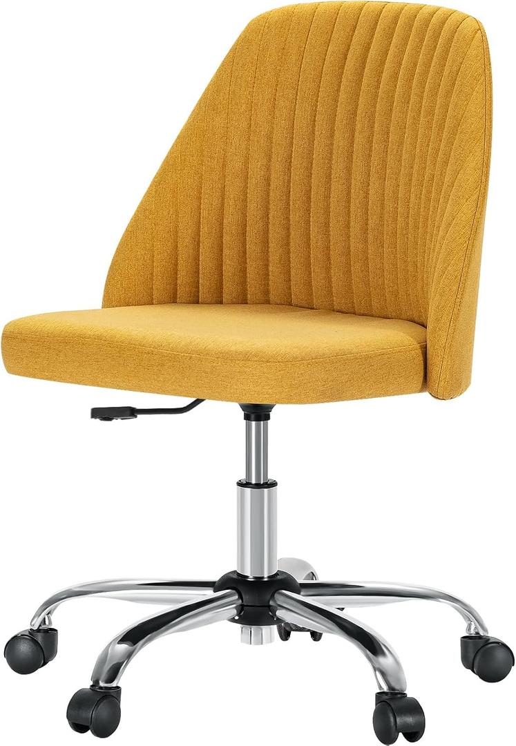 DUMOS Office Desk Chair, Modern Rolling Vanity Swivel Task Chairs with Wheels, Comfortable Back Seat Armless for Home, Bedrooms, Office, Study, Adults, Make-up, Dressing Room, Yellow