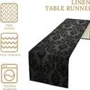 Black Damask Table Runner, Vintage Gothic Floral Exotic Bohemian Antique Victorian Baroque Dinner Runner for Farmhouse Party Holiday Home Kitchen Dining Table Decor 13"x70"