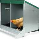 Chicken Nesting Box, 2 Holes Nesting Boxes, Heavy Duty Metal Laying Boxes, Roll Away Nesting Box Egg Collection Tray, with Roosting Pole for Chicken Coop(Green)