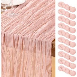 DeZerlor Pink Cheesecloth Table Runner 10 Pack Summer Table Runners Boho Gauze 120 Inches Cheese Cloth Table Decor for Wedding Bridal Baby Shower Parties