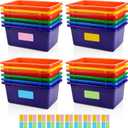 CONLI 24 Pcs Plastic Cubby Bins with Adhesive Labels for Classroom Organization, Toy Storage Bins 6 Colors Storage Containers for School Office Home