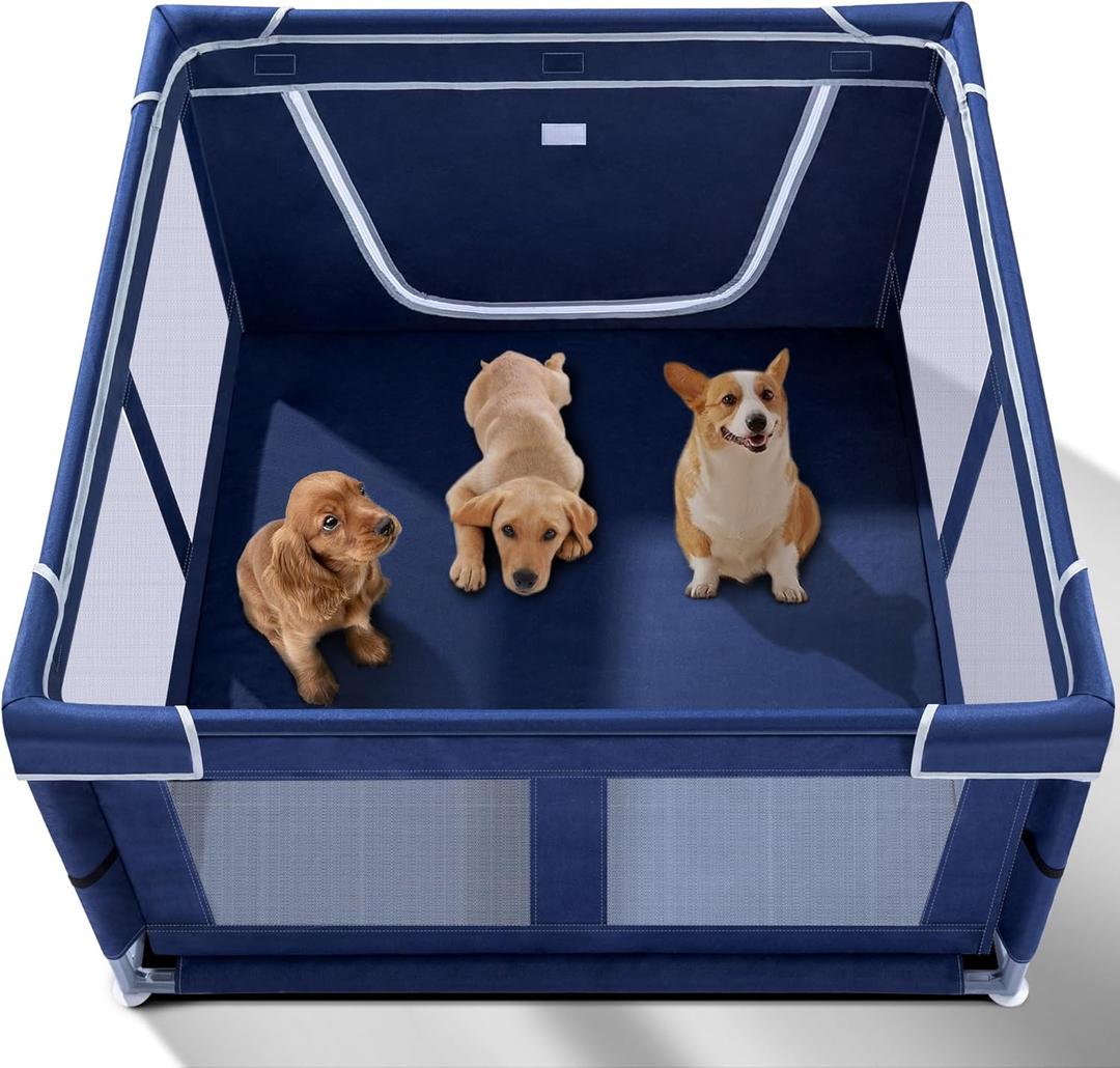 Puppy Playpen Indoor for Dog Small Pets, Dog Playpen 42x42 x25 inch, Dog Play Pen Indoors with Gate, Oxford Fabric Pet Exercise pens for Puppy, Anti-Tipping Dog Enclosure with Zipper Door (Royal Blue)