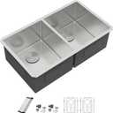 Dcolora 36" Extra Large Double Bowl Kitchen Sink Undermount 50/50 Split 16 Gauge 304 Stainless Steel Double Sinks, Round Corner 36"x19"x10" DC-U7740