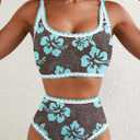 Herseas Women's Bikini Sets Floral Print Whip Stitch 2 Piece Swimsuits High Waisted Scoop Bathing Suits (M)