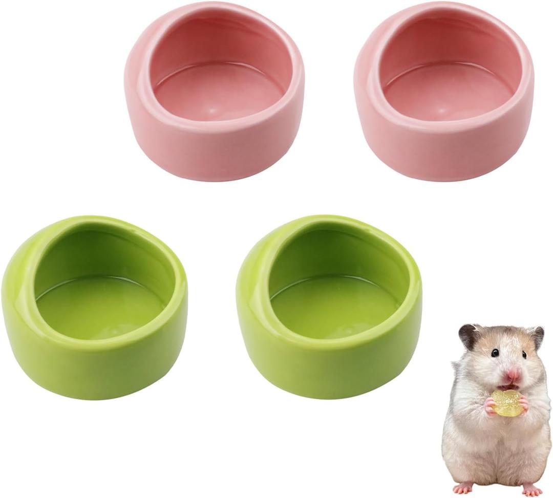 4Pack Ceramic Hamster Food Bowl, Hamsters Food Dish, Pet Foods Bowls for Squirrel, Hedgehog, Hamster Foods and Water Bowl Set, Hamsters Cage Accessories (Pink, Green)