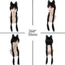 Women Wednesday Addams Wigs with Thing Hand Necklace and Headband Long Black Braided Wigs with Bangs for Halloween