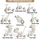 WinHope 9-in-1 Push Tricycle for Toddlers 1-3 Years | Convertible Kids Trike with Adjustable Parent Handle & Safety Harness, Lightweight Foldable Design + Storage Basket for Boys & Girls (White), 19.7 Inches X 28.7 Inches X 37.8 Inches