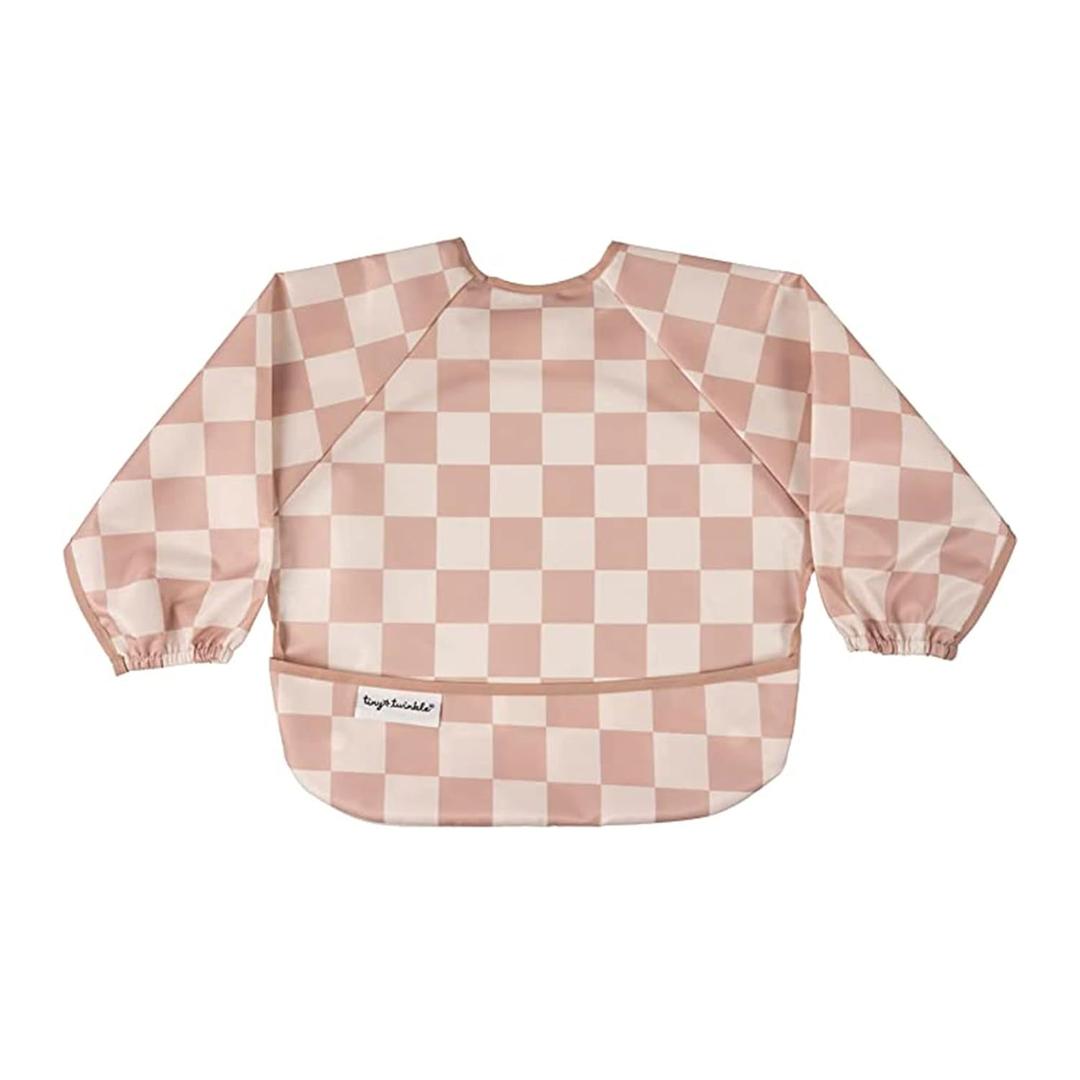 Tiny Twinkle Long Sleeve Bib for Babies & Toddlers | Waterproof Smock Bib for Eating | Machine Washable & Mess-Proof Feeding Essentials | Newborn Shower Gift (Checkers Brown, 6–24M)