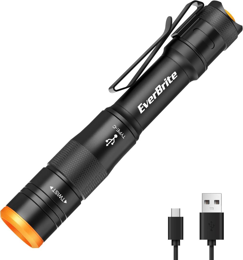 EverBrite Mini Pen Light, Rechargeable Pocket Pen Flashlight with USB C Cable, 4 Light Modes, 300 Lumens Small Flashlight with Clip for Inspection, Repair, Outdoors, Emergency, Black