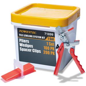 POWERTEC Tile Leveling System Kit with Plier, Wedges 100pk & 1/16" Tile Spacer Clips 200pk for Floor and Wall Installation (71899)