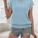 Cap Sleeve Tops for Women Trendy Summer Casual Short Sleeve Smocked Waist Loose Fit T Shirts Blouse (Blue, XL)