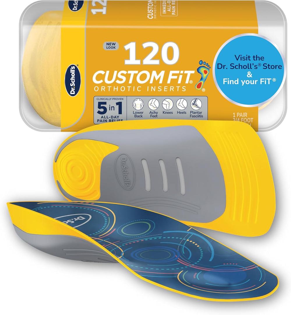 Dr. Scholls Custom Fit Orthotics 3/4 Length Arch Support Shoe Inserts - Plantar Fasciitis Relief Insoles for Men and Women, Immediate All-Day Total Lower Body Pain Relief, FSA HSA Eligible, CF120 (3/4 Length design, no trimming required, Grey)