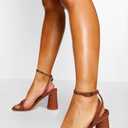 Women's Block High Heels Square Toe Heeled Sandals Ankle Strap Shoes (Brown) 8