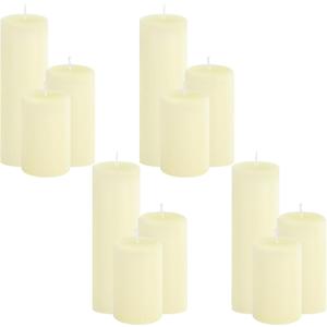 12-Pack Ivory Pillar Candles Bulk Set - 2x3, 2x4, 2x6 Inch Unscented Dripless Pillar Candles for Weddings, Home Decor & Centerpieces - Clean Burning Smokeless Decorative Candles (12 Flat-top)