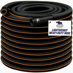 Rugged Rhino Heavy Duty Flexible Light Weight Garden Hose, 100ft x 5/8in, 4 Layer Leakproof Outdoor Gardening Tools, Watering Supplies, Powerful Water Pressure for Lawn, Flowers, Black Orange (100 Feet)