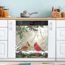 3 x Christmas Red Male Female Birds Holly Leaves Dishwasher Magnet Cover 23x26 in Refrigerator Magnetic Stickers for Kitchen Home Decoration Fridge Panel Decal Pad