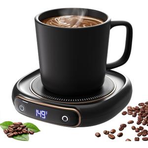 Lerat Coffee Mug Warmer & Mug Set for Desk, Electric Coffee Cup Warmer with Auto Shut Off, 3 Temperature Setting Smart Cup Warmer for Heating Coffee, Milk, Beverage, Candle Jar (Black), 12oz (Light Black)