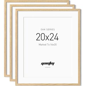 Yaetm Minimalist 20x24 Oak Picture Frame Matted to 16x20 for Wall, Natural Solid Oak Wood 20x24 Frames Set of 3, Lightweight, Wall Mount, 3 Pack